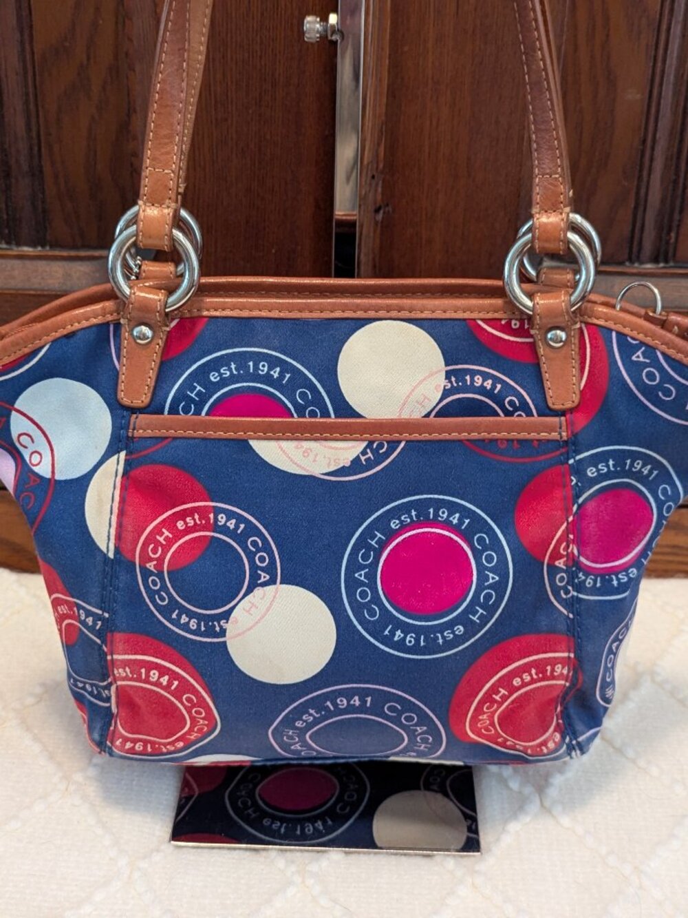 Coach Polka Dot Leah Small Tote - Picture 3 of 13